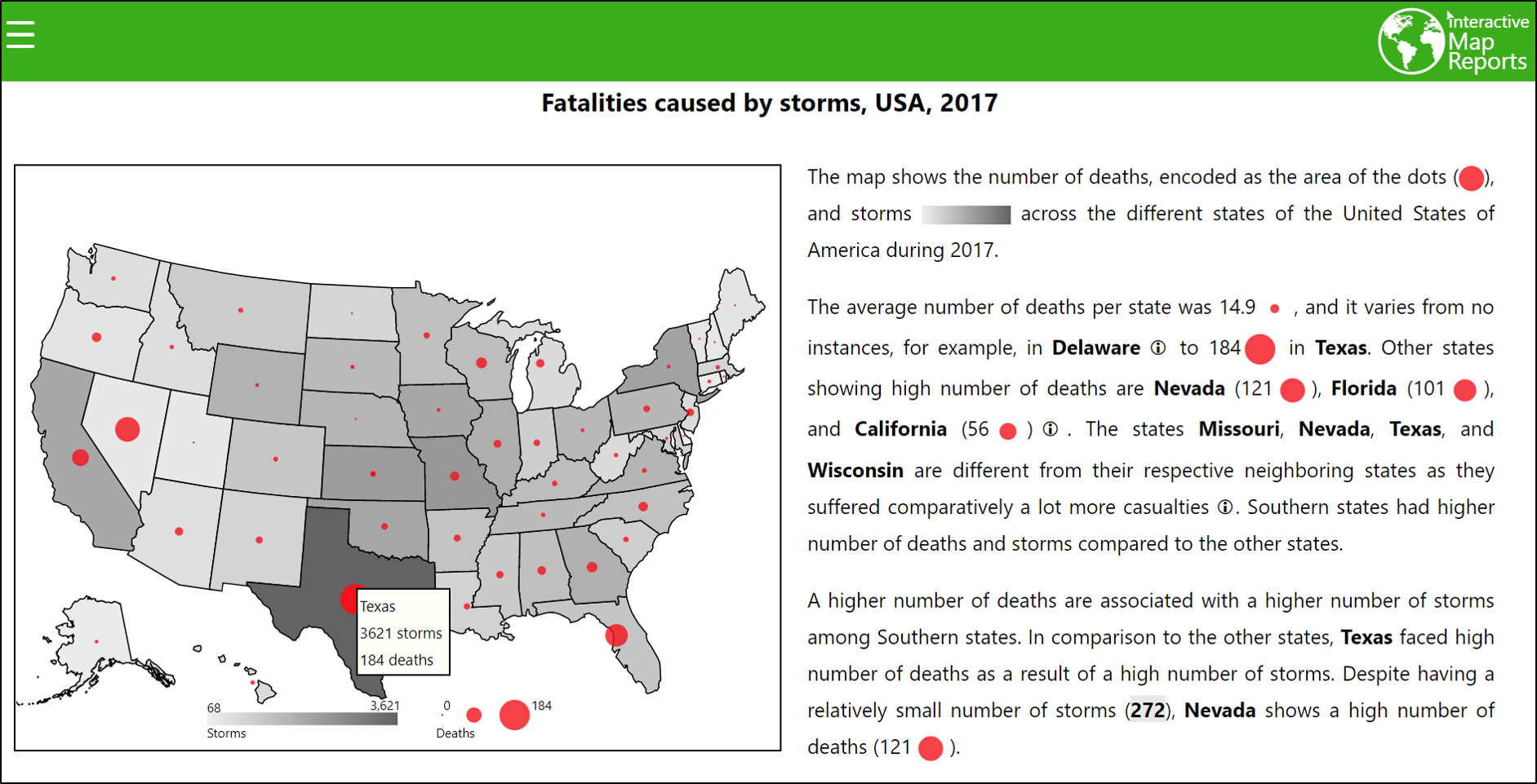 Interactive Map Reports Summarizing Bivariate Geographic Data