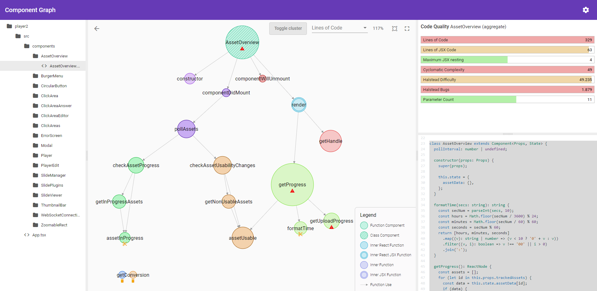 Visually Analyzing the Structure and Code Quality of Component-based Web Applications